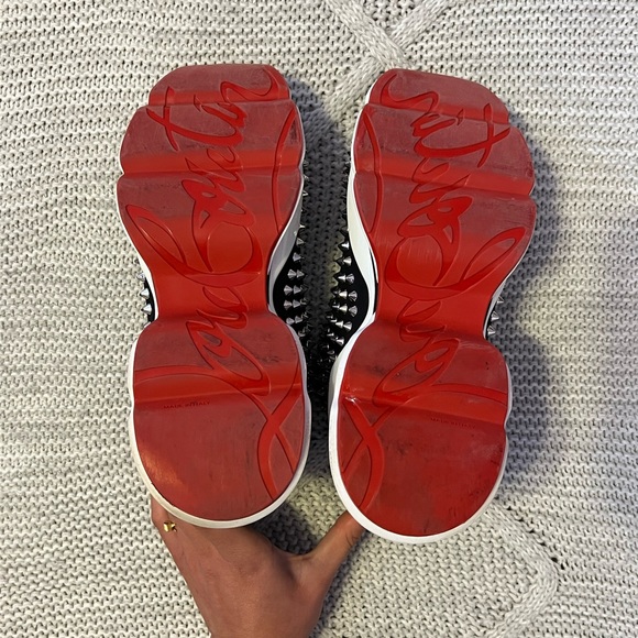 Christian Louboutin Black and Silver Spike Sock Sneaker - Picture 3 of 5